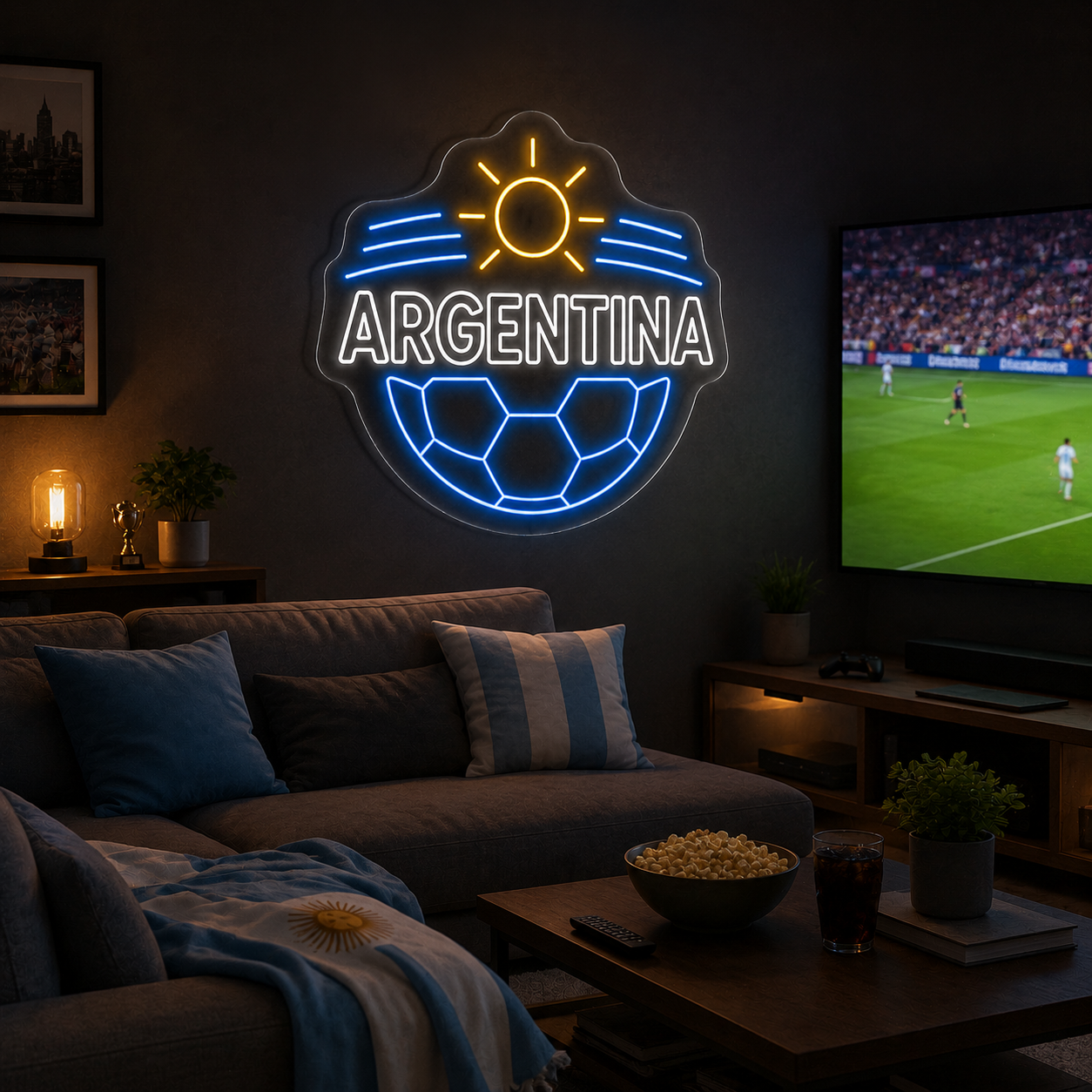 Argentina Soccer LED Neon Sign Football Neon Light Wall Decor for Sports Bar Game Room