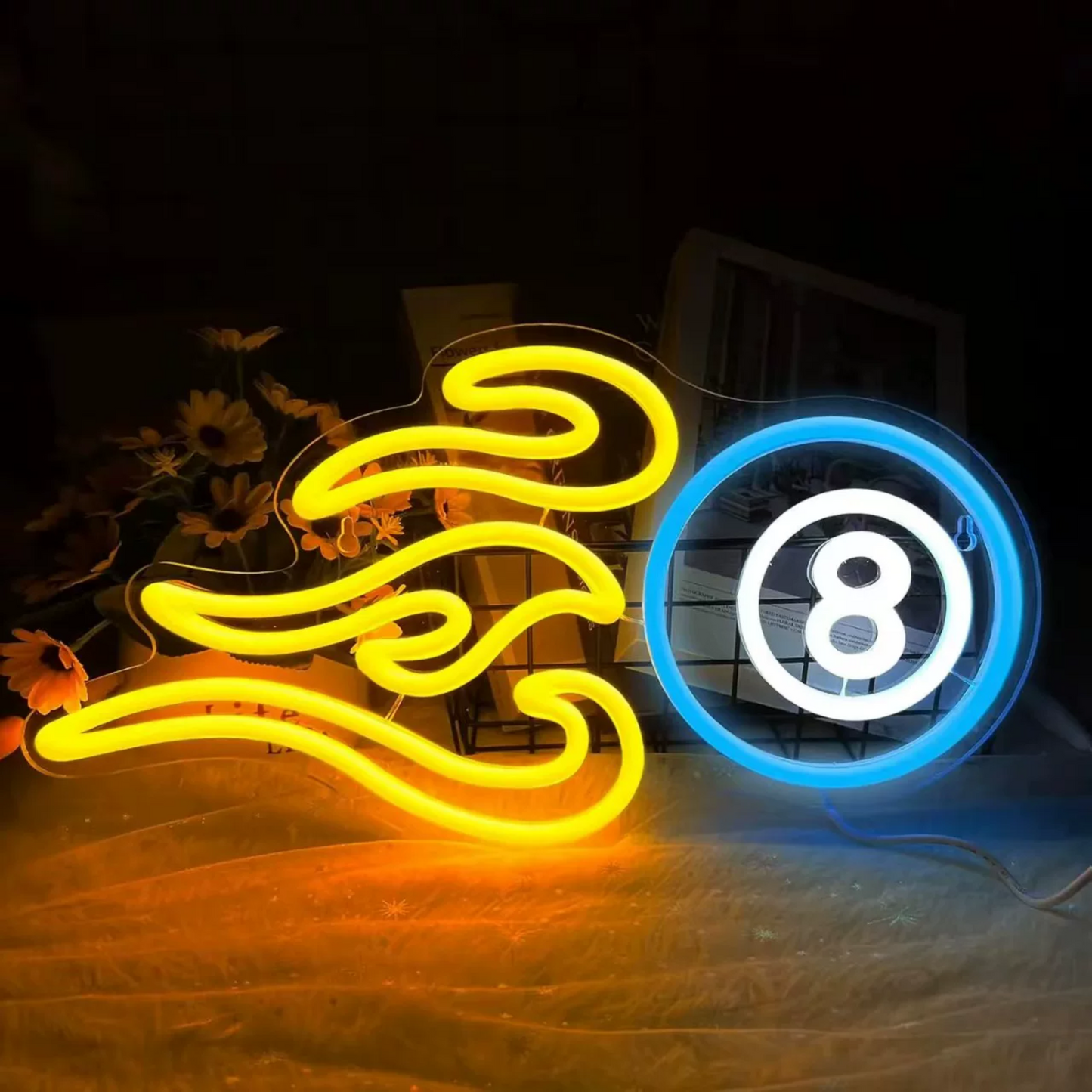 Abstract Flame 8 Ball LED Neon Sign for Bar Game Room Wall Decor