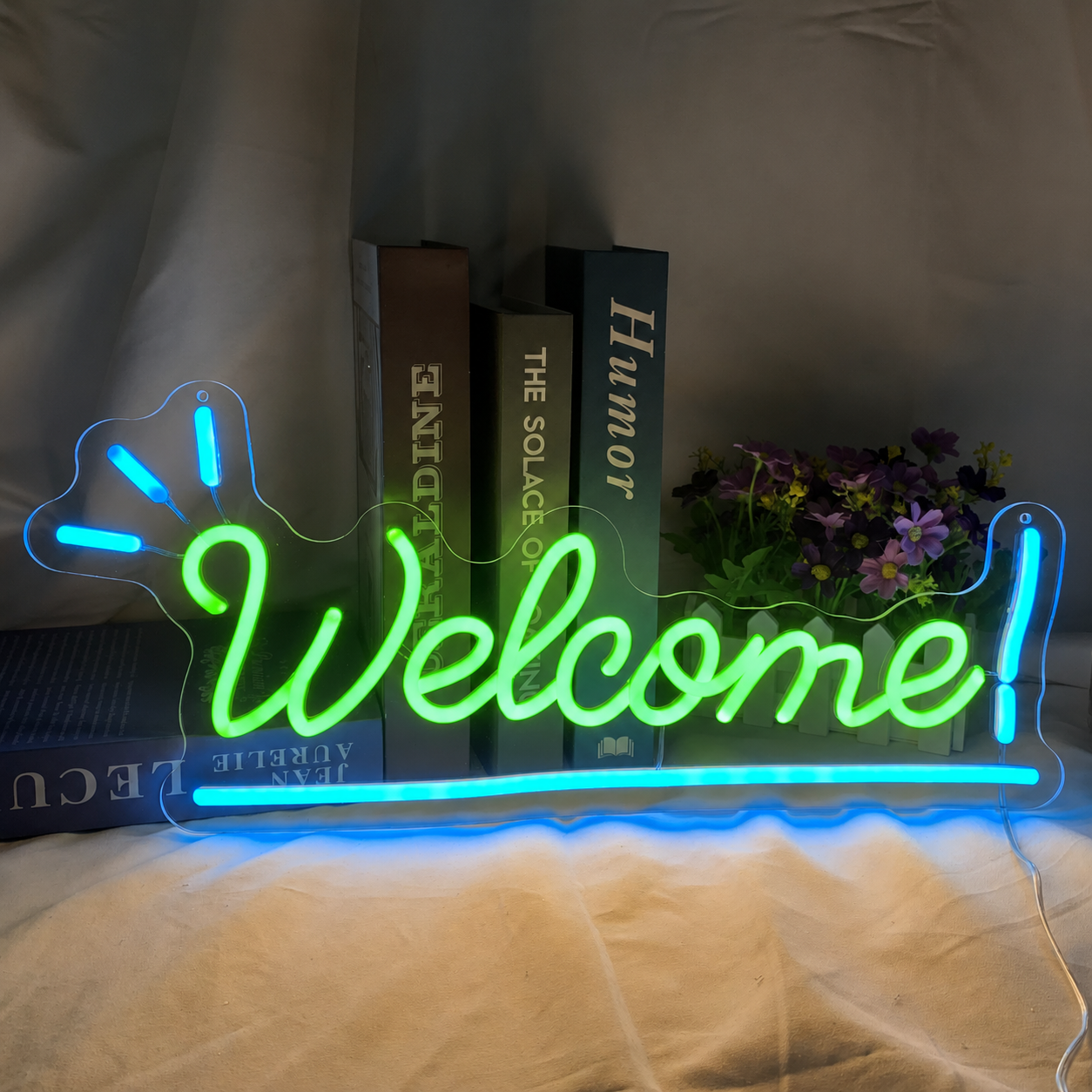 Welcome LED Neon Sign Warm White Blue Entryway Neon Light Wall Decor for Home Shop Party