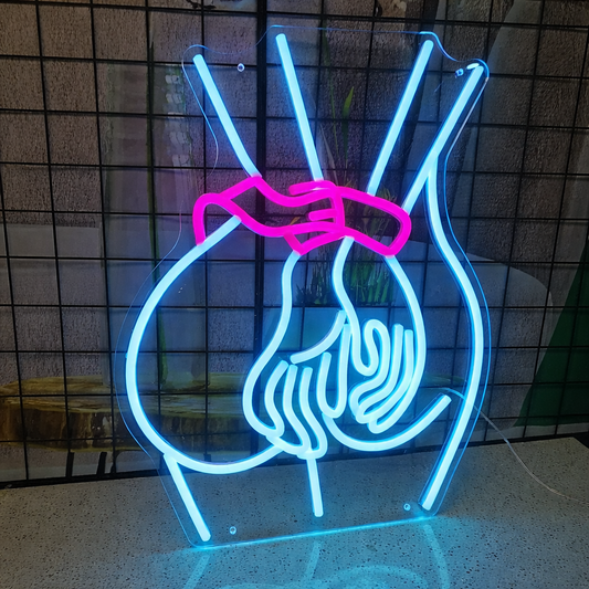 Abstract Female Body with Hand LED Neon Sign Blue Pink Artistic Neon Light for Wall Decor