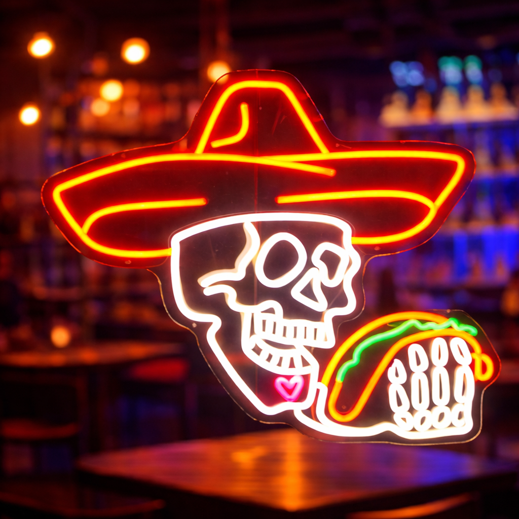 Skull Taco LED Neon Sign Mexican Taco Neon Light for Bar Restaurant Wall Decor