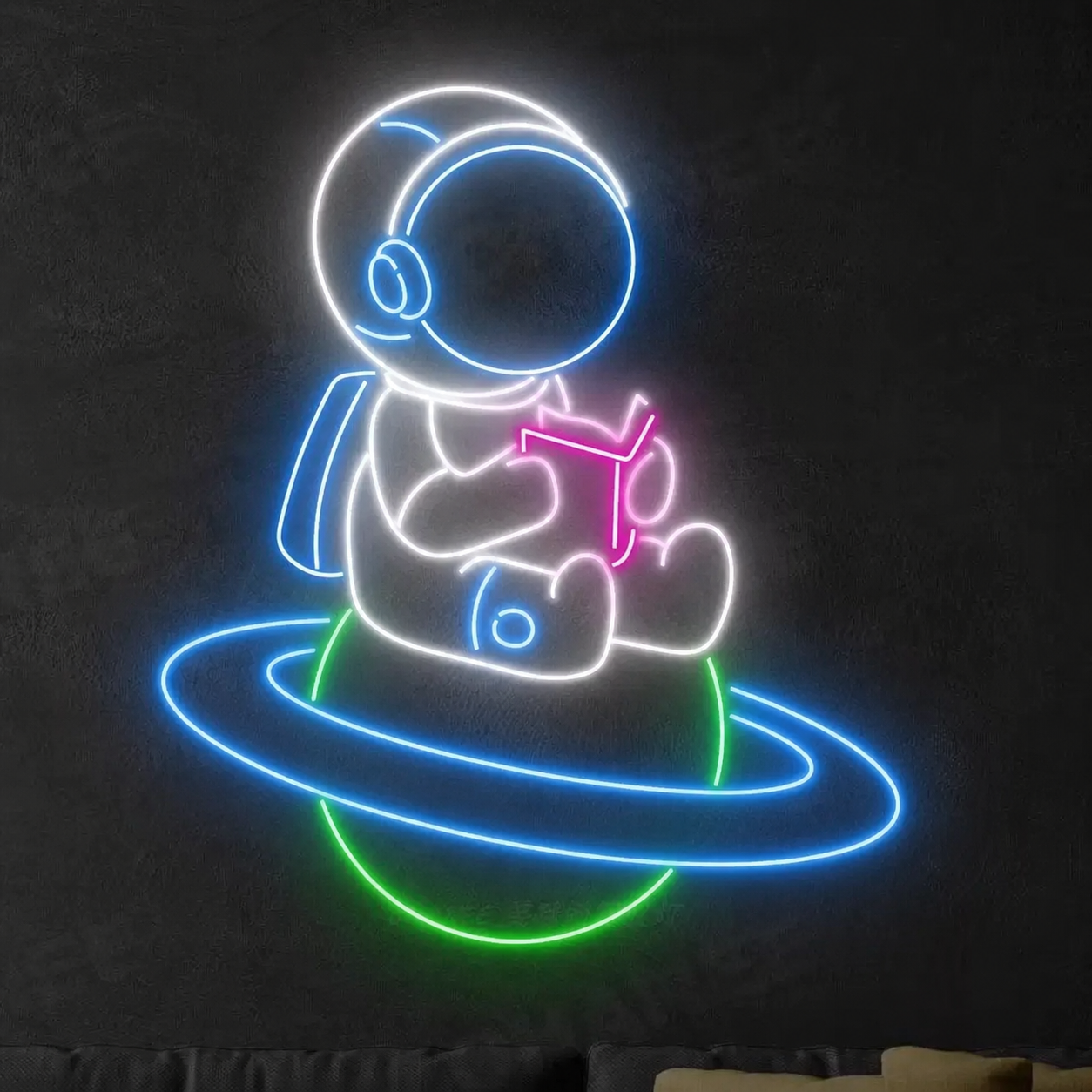 Astronaut Reading LED Neon Sign Planet Space Wall Decor for Kids Room Bedroom