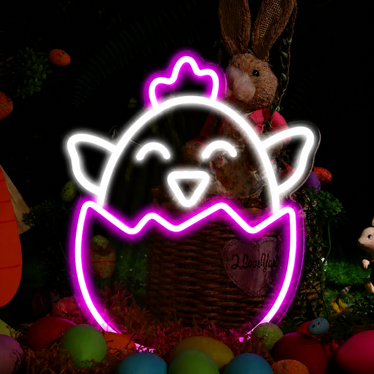 Cute Chick Egg LED Neon Sign Easter Chicken Neon Light Colorful Baby Chick Wall Decor for Kids Room Party Decor