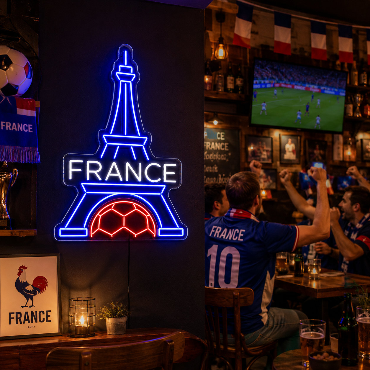 France Eiffel Tower Soccer LED Neon Sign French Football Neon Light Wall Decor for Sports Bar Game Room