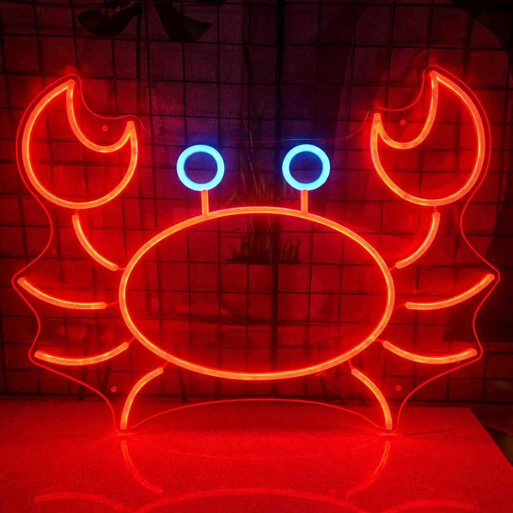 Cute Red Crab LED Neon Sign for Bar Seafood Restaurant Wall Decor