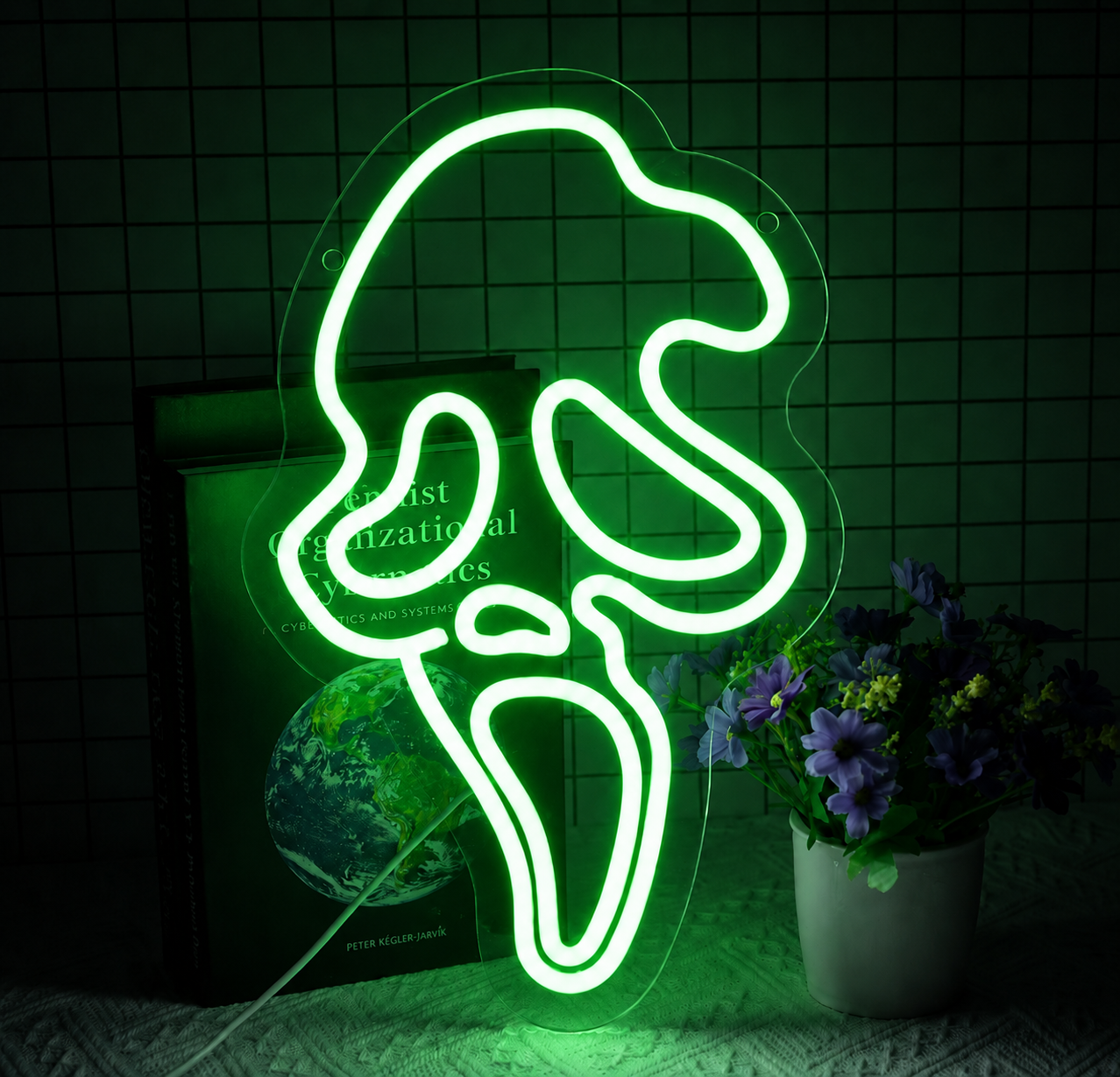 Ghost Face LED Neon Sign Spooky Halloween Neon Light Wall Decor for Bedroom Party Bar