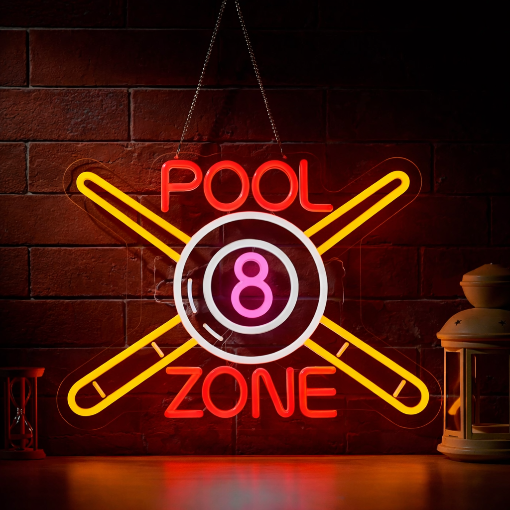 Pool Zone Billiards LED Neon Sign for Bar Game Room Wall Decor
