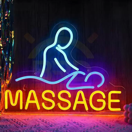 Minimalist Massage Therapist LED Neon Sign in Blue for Spa Room Decor