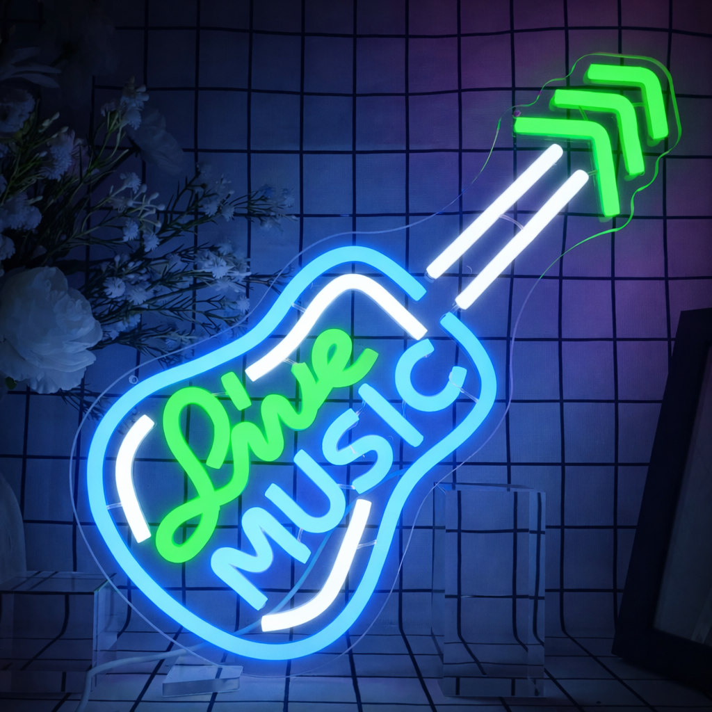Love Music LED Neon Sign Guitar Neon Light for Room Bedroom Wall Decor