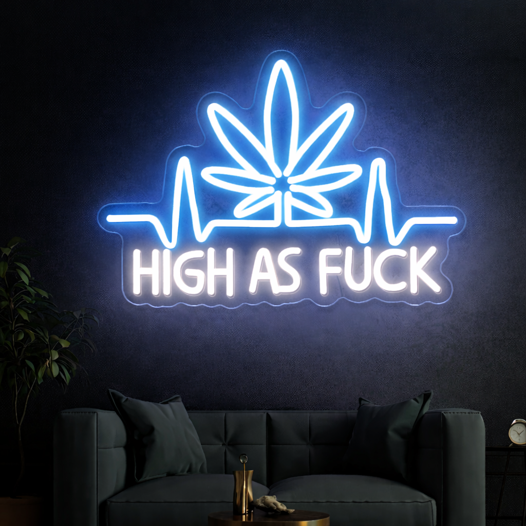 High As Fck LED Neon Sign Funny Green Leaf Wall Light for Room Decor