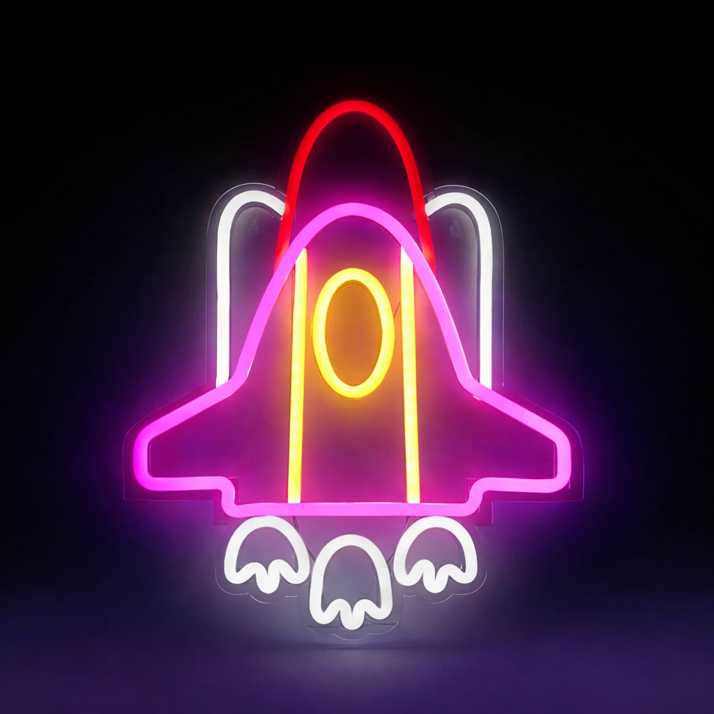 Rocket Ship LED Neon Sign Space Shuttle Light for Kids Room Wall Decor