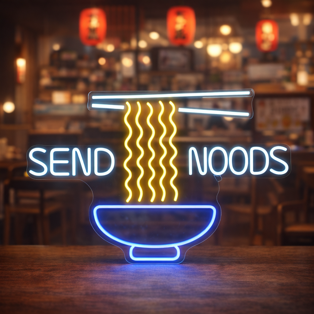 Send Noods LED Neon Sign Funny Ramen Neon Light for Restaurant Bar Wall Decor