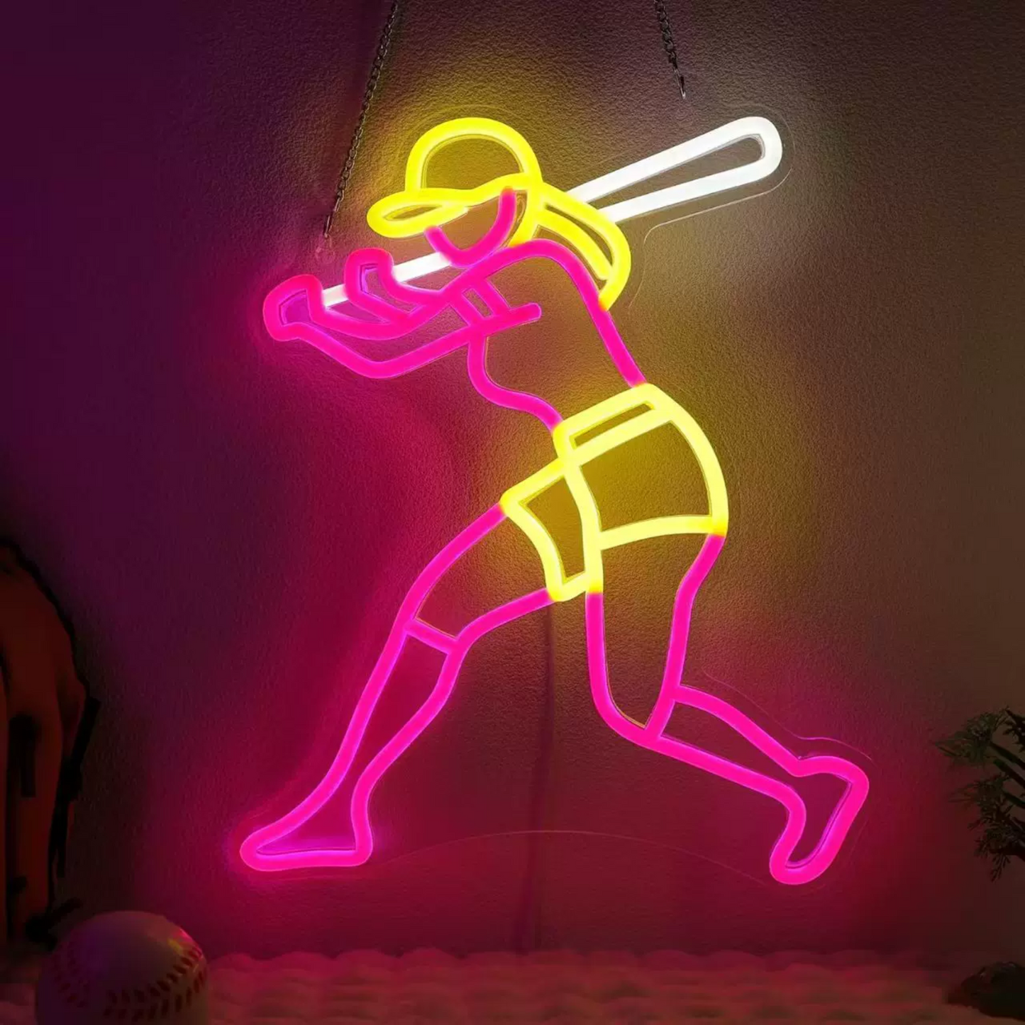 Baseball Player LED Neon Sign Batter Neon Light for Room Sports Wall Decor