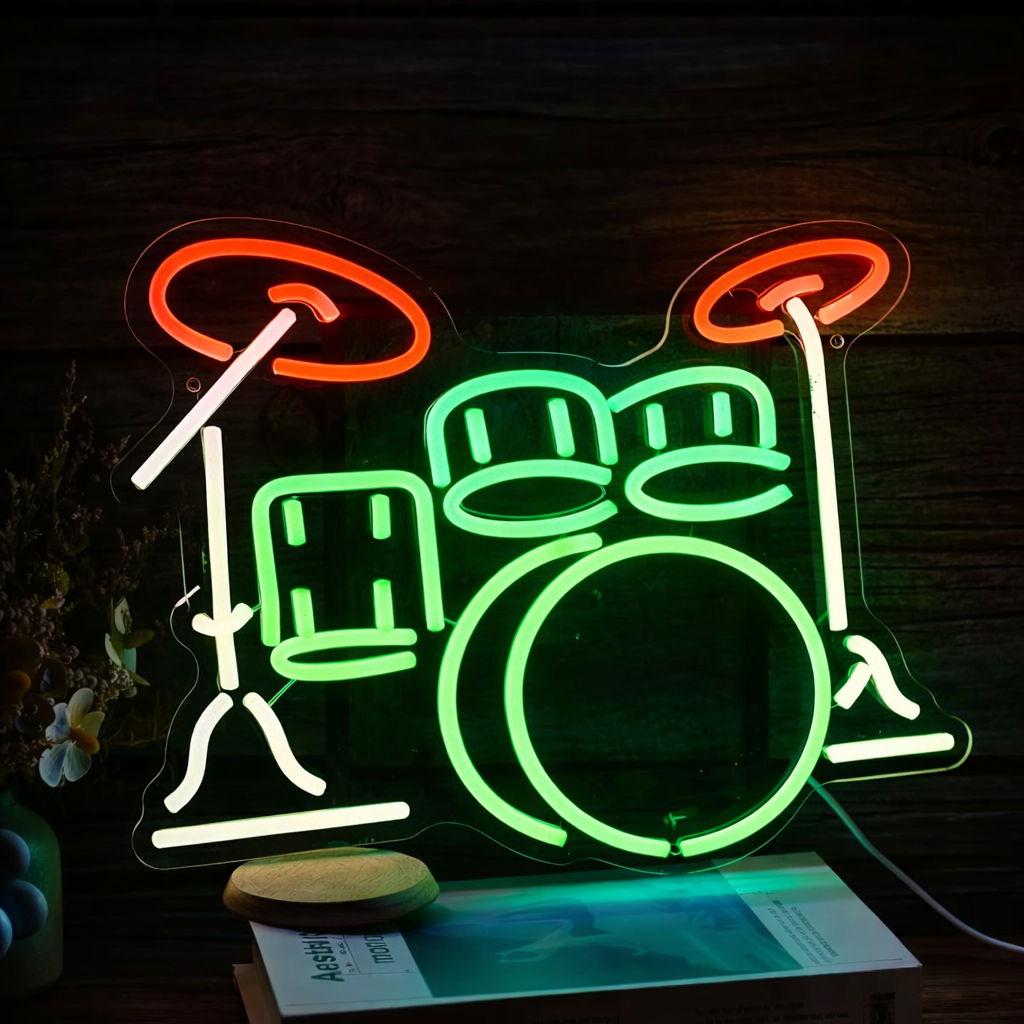 Drum Set LED Neon Sign Drum Kit Neon Light for Music Room Studio Bar Decor