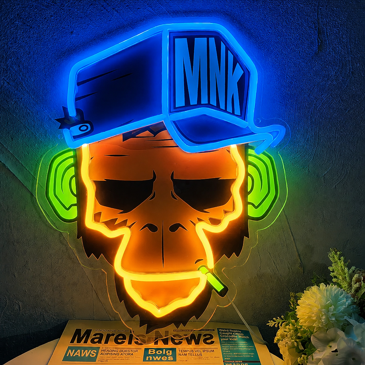 Street Style Monkey LED Neon Sign with Cap Funky Animal Neon Light Wall Decor for Room Bar Game Room