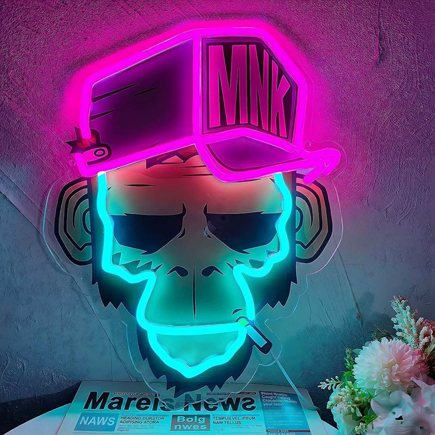 Street Style Monkey LED Neon Sign with Cap Funky Animal Neon Light Wall Decor for Room Bar Game Room