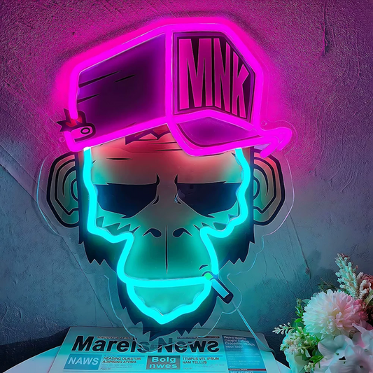 Street Style Monkey LED Neon Sign with Cap Funky Animal Neon Light Wall Decor for Room Bar Game Room