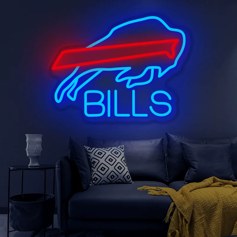 Buffalo Football LED Neon Sign Bills Style Neon Light Wall Decor for Bedroom Game Room Sports Fans