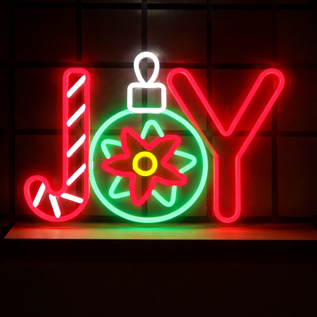 LED Joy Neon Sign Christmas Ornament Letters Red & Green