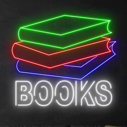 Stacked Books LED Neon Sign Colorful Book Outline Wall Light for Library Bedroom Study Room Decor