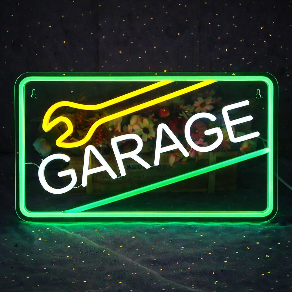 Garage LED Neon Sign with Arrow Design for Workshop Wall Decor