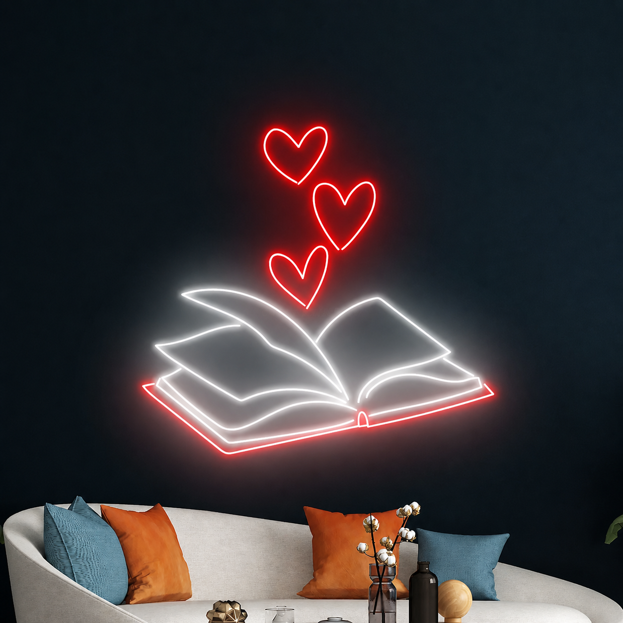 Open Book with Hearts LED Neon Sign Romantic Reading Wall Decor Light for Bedroom Library Reading Nook