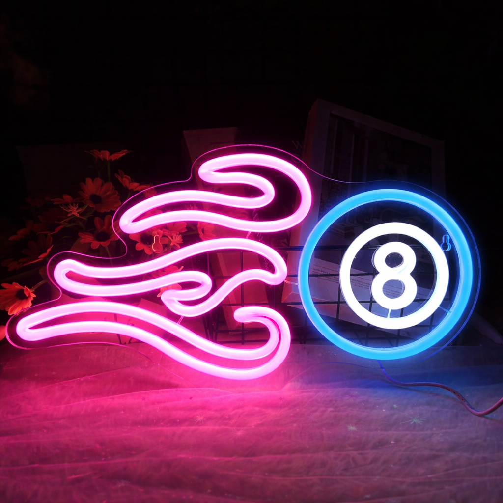 Abstract Flame 8 Ball LED Neon Sign for Bar Game Room Wall Decor
