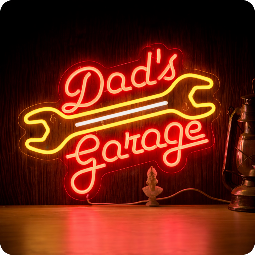 Personalized Dad’s Garage LED Neon Sign with Wrench Custom Name Workshop Light