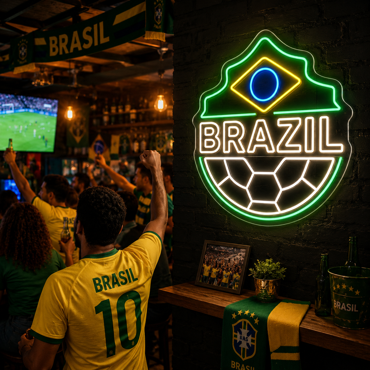 Brazil Soccer LED Neon Sign Brazilian Football Neon Light Wall Decor for Sports Bar Game Room