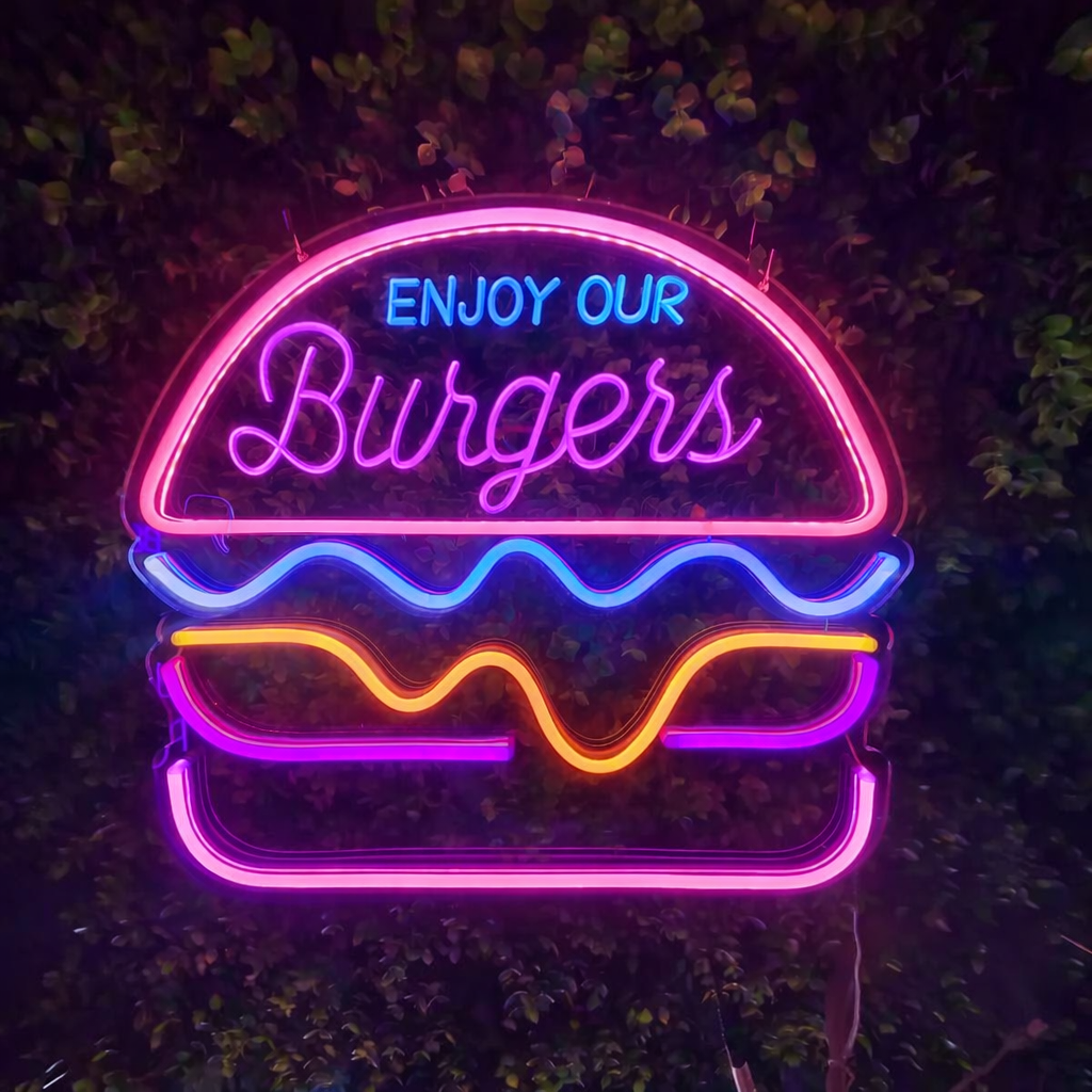 Enjoy Our Burgers LED Neon Sign for Restaurant, Café & Fast Food Shop Decor