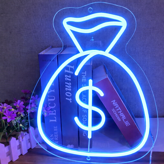 Money Bag Neon Sign LED Dollar Symbol Light for Bedroom Bar Decor