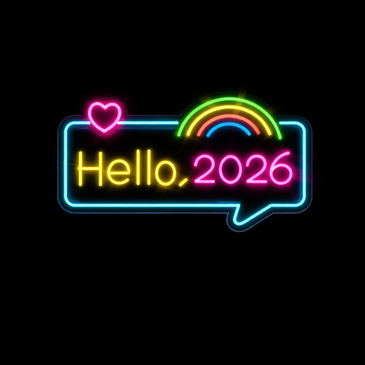 Hello 2026 LED Neon Sign with Rainbow Speech Bubble New Year Party Decoration Light