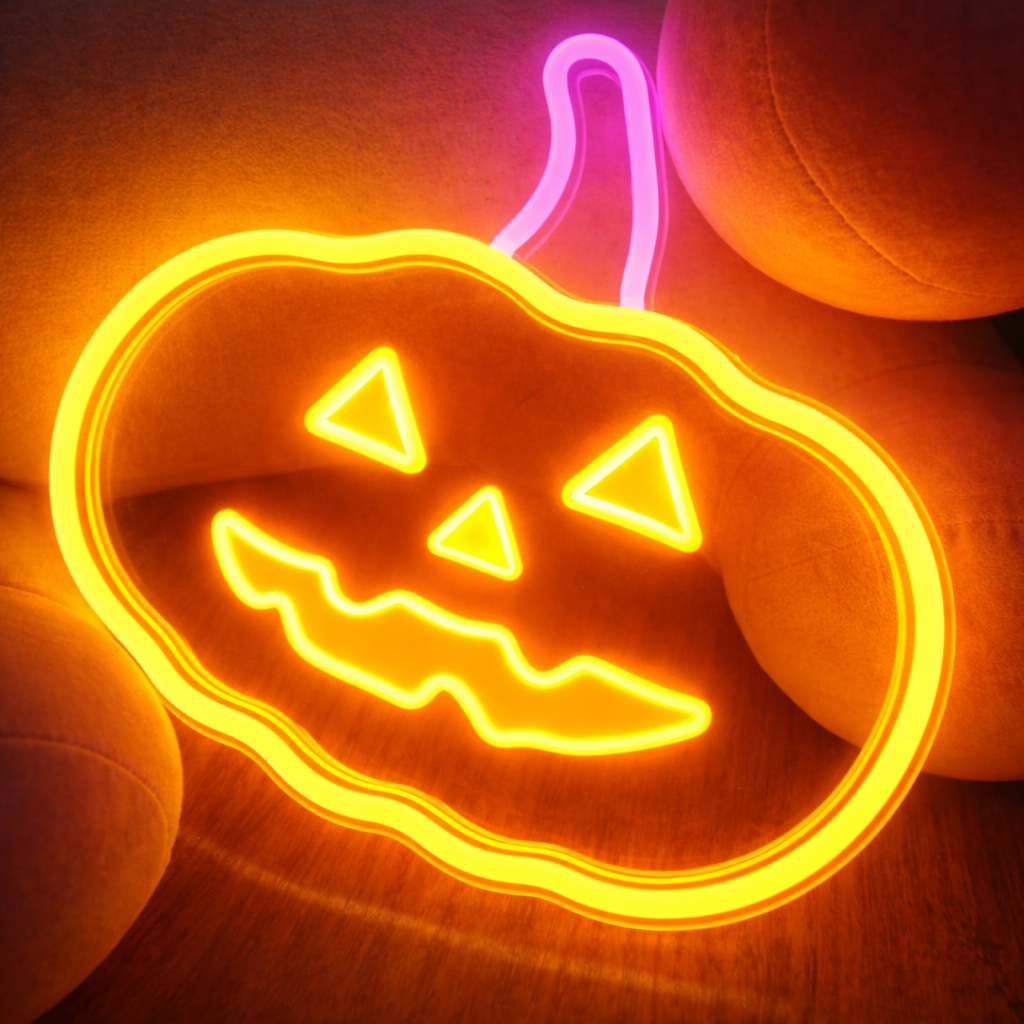 Halloween Pumpkin LED Neon Sign Cute Jack O Lantern Light Decor