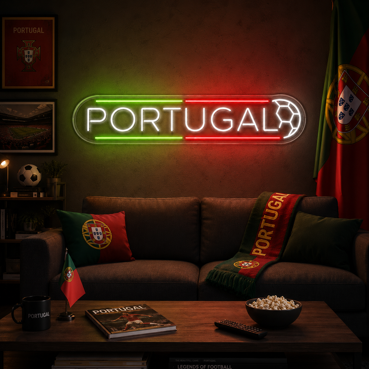 Portugal Soccer LED Neon Sign Portuguese Football Neon Light Wall Decor for Sports Bar Game Room