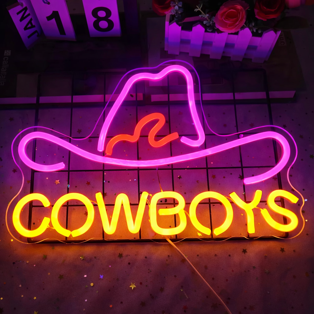 Cowboy Hat Neon Sign for Bar Decor LED Western Wall Light