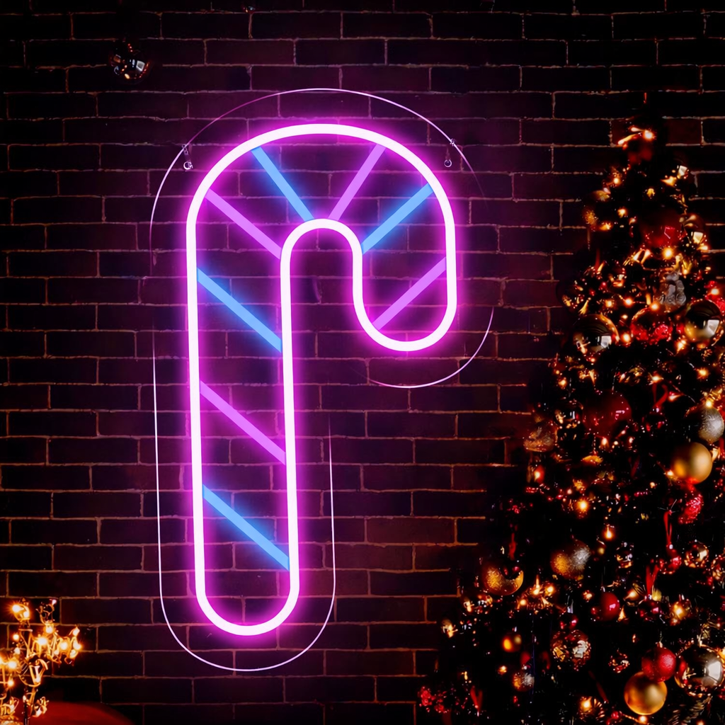 LED Candy Cane Neon Sign Red, Green & White Christmas Decoration