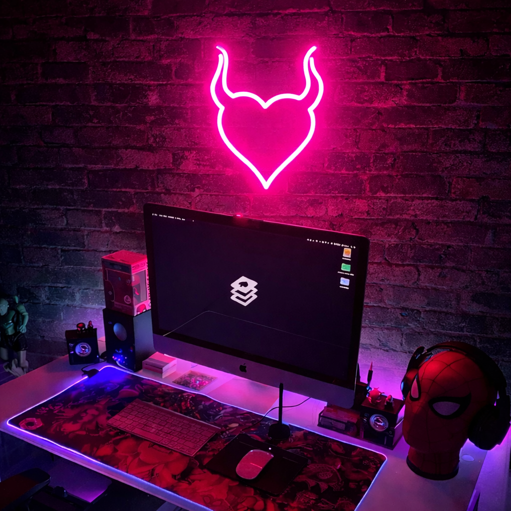 Devil Heart LED Neon Sign for Gaming Room Aesthetic Red Wall Decor Light