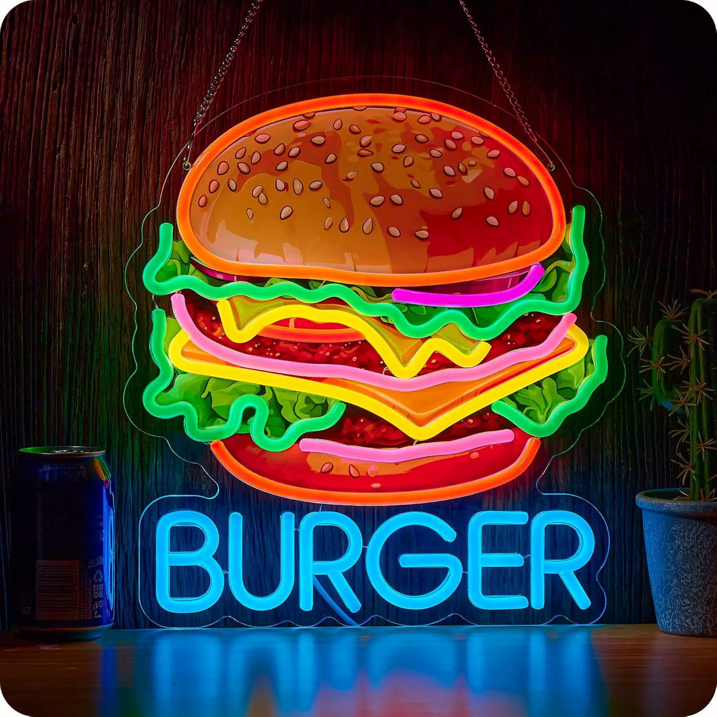 Burger LED Neon Sign Hamburger Fast Food Neon Light Wall Decor for Kitchen Cafe Restaurant Bar
