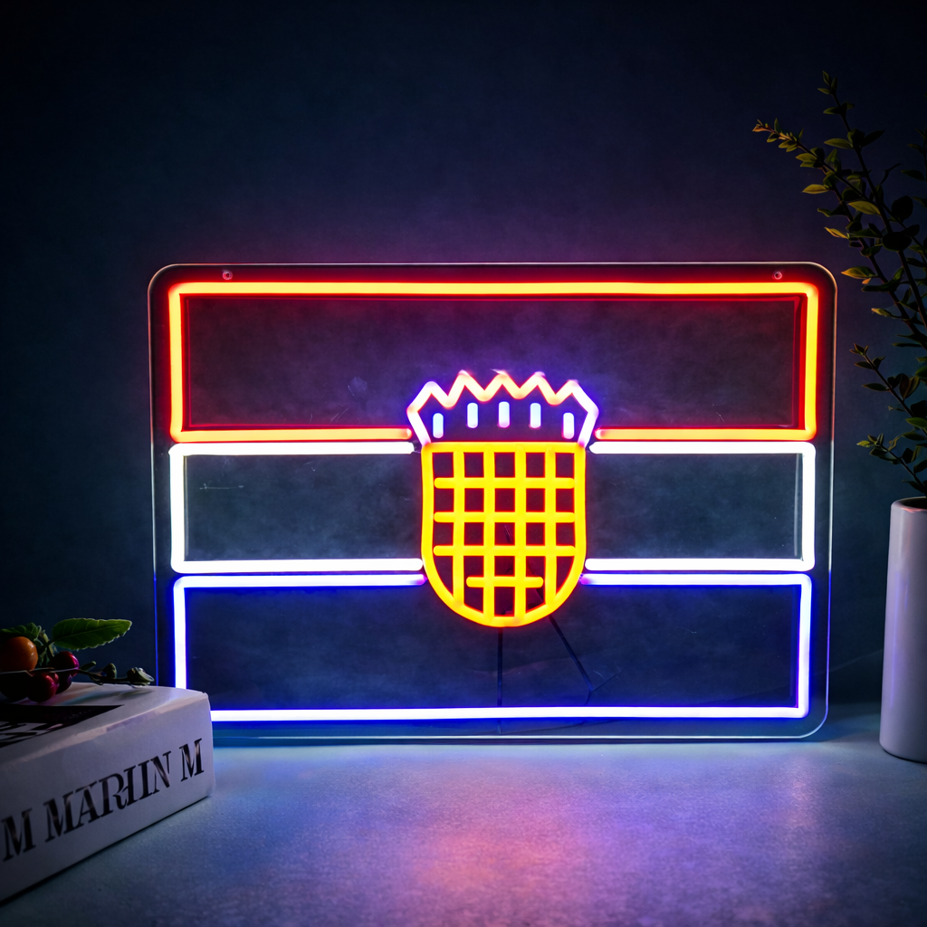 Flag Style LED Neon Sign with Crest Design for Wall Decor Room Light
