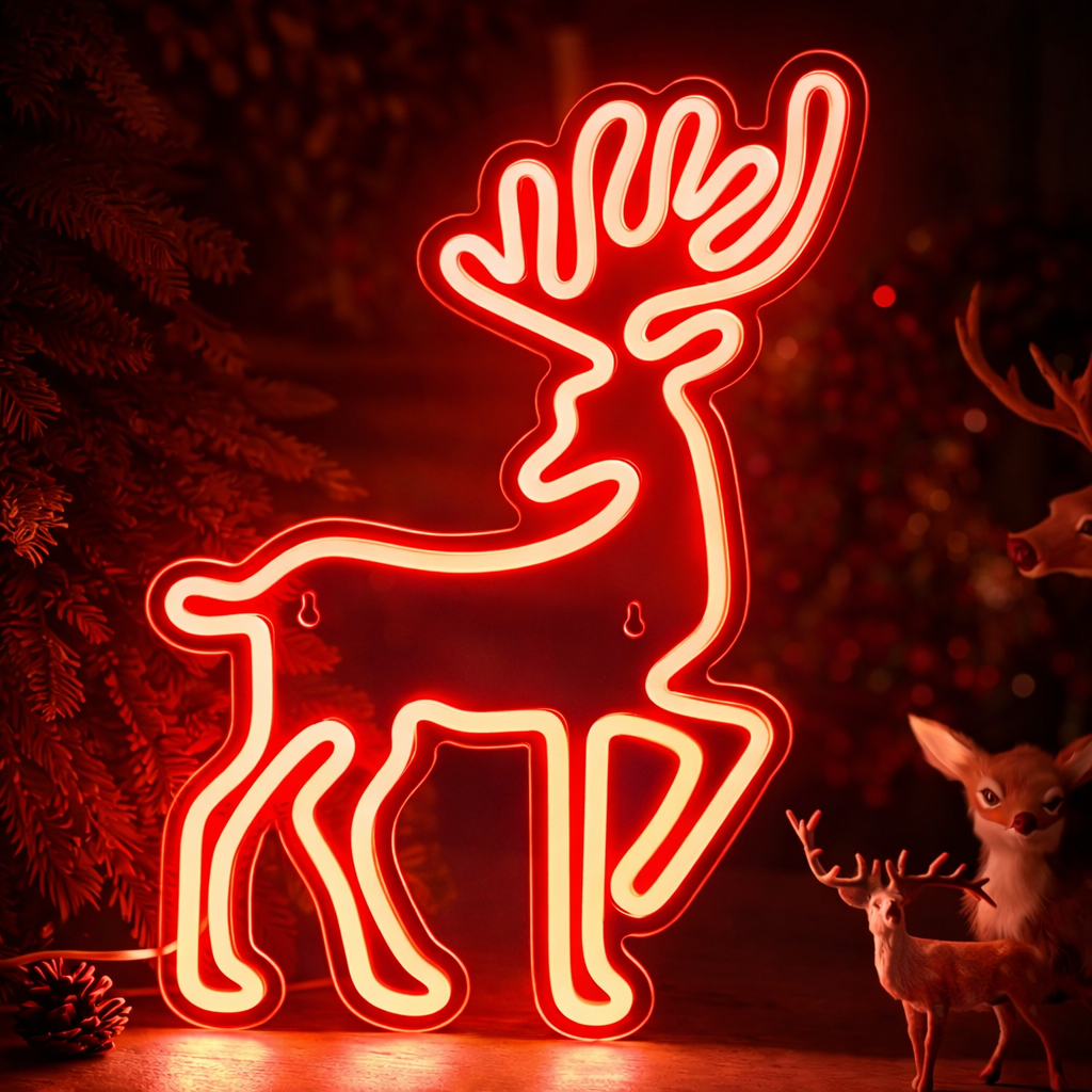 Christmas Reindeer Neon Sign LED Wall Light for Holiday Decor