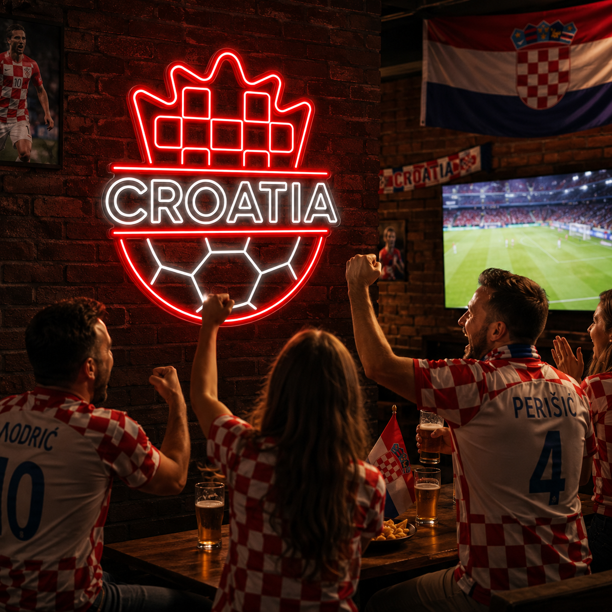 Croatia Soccer LED Neon Sign Croatian Football Neon Light Wall Decor for Sports Bar Game Room