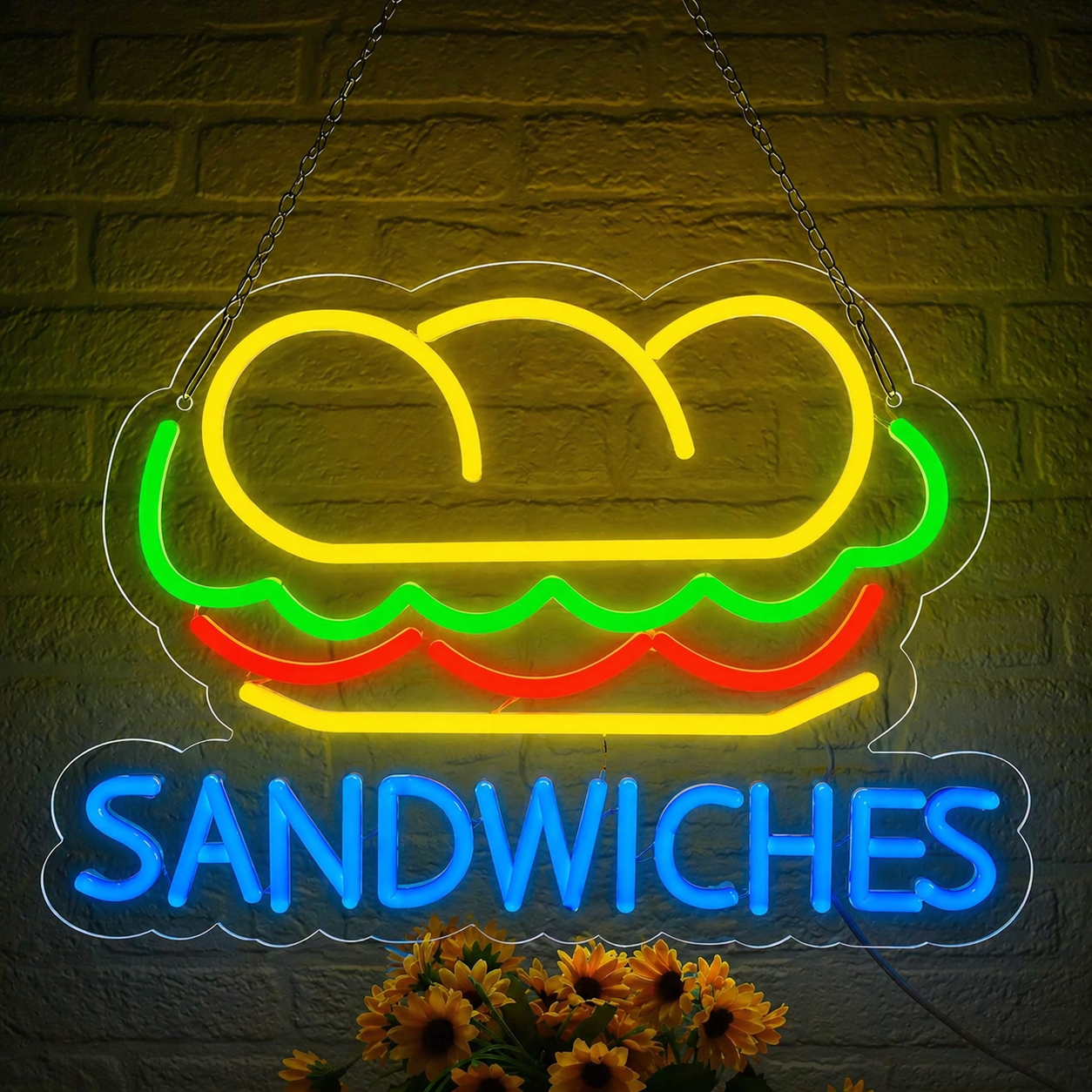 Sandwich LED Neon Sign Burger Style Neon Light Wall Decor for Cafe Deli Restaurant Kitchen