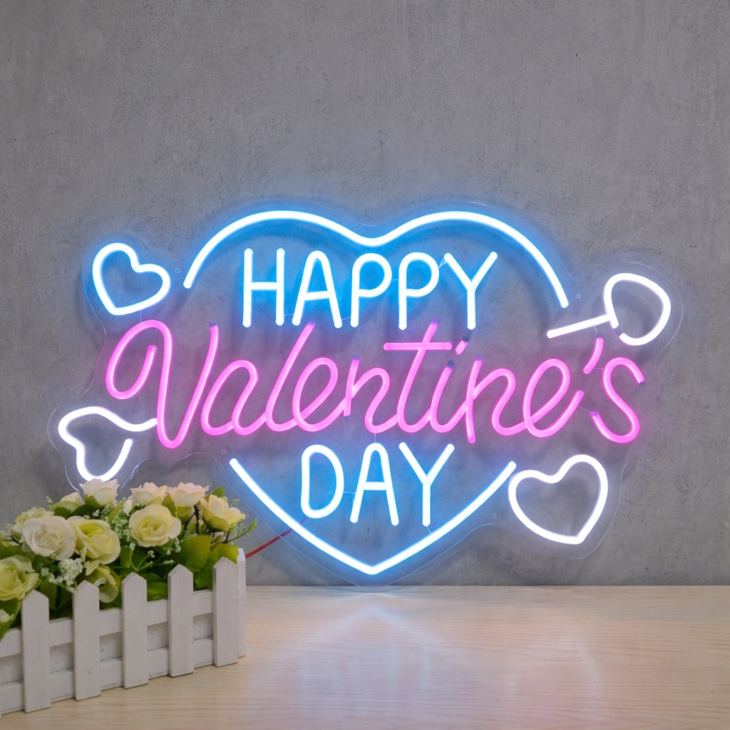 Happy Valentines Day LED Neon Sign Heart Love Neon Light for Valentine Party Room Decor
