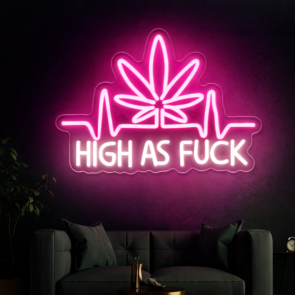 High As Fck LED Neon Sign Funny Green Leaf Wall Light for Room Decor