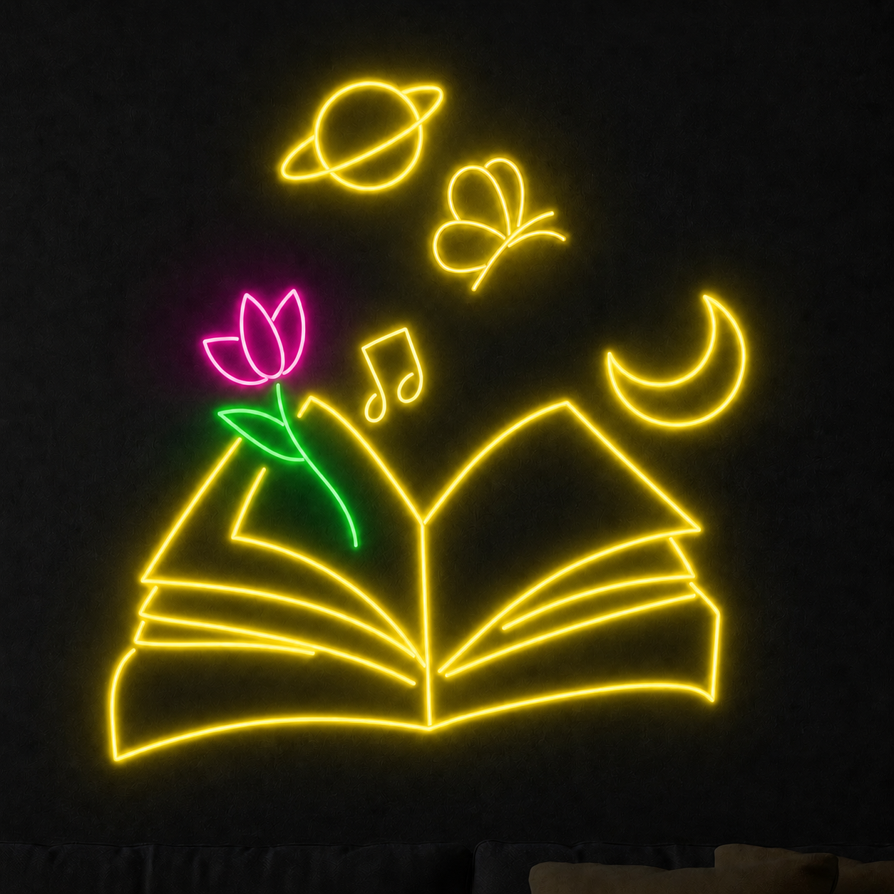 Open Book LED Neon Sign Moon Planet Butterfly Wall Decor for Bedroom Study Room