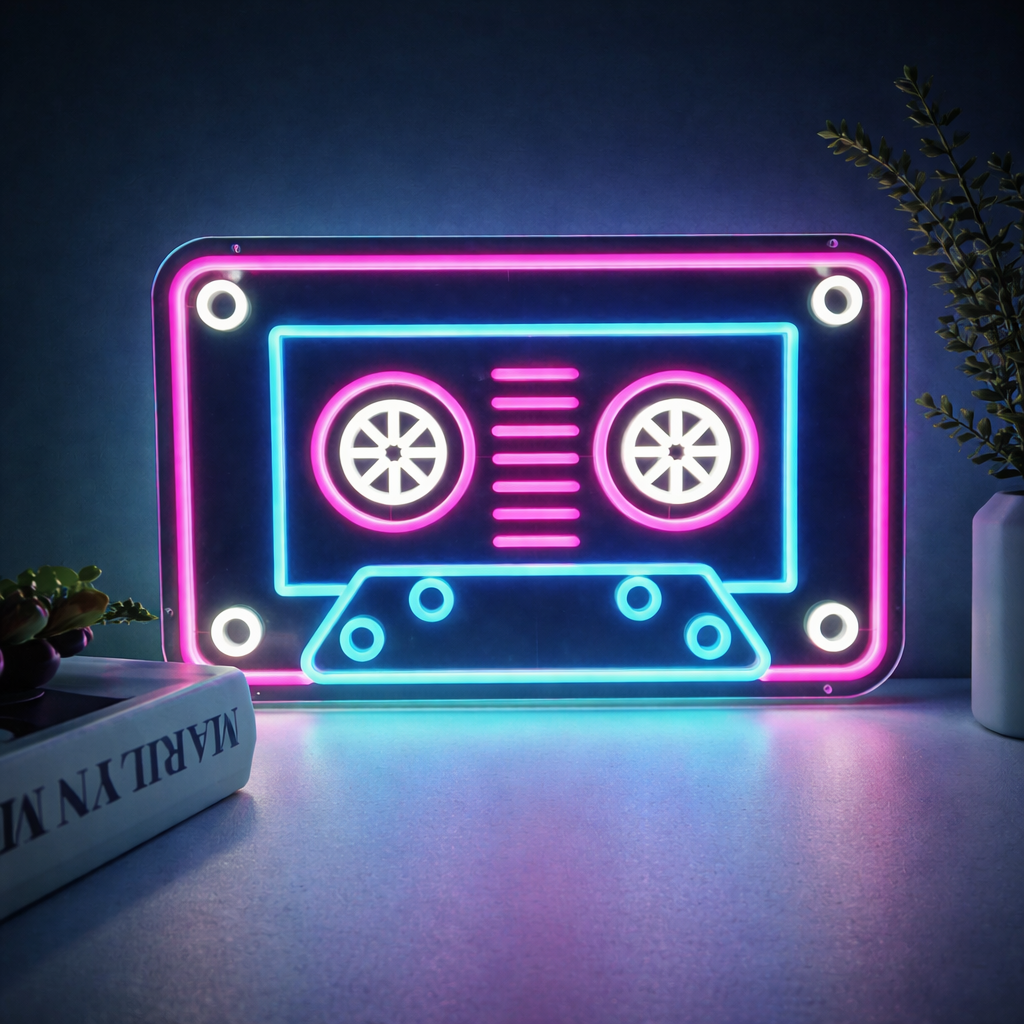 Retro Cassette Tape LED Neon Sign Wall Decoration Home Bar Music Room
