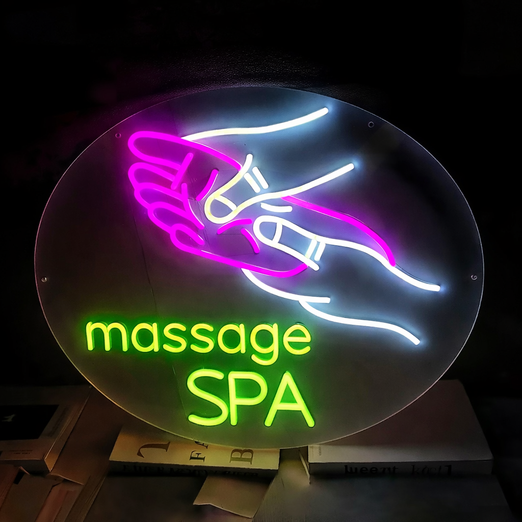 Massage Spa LED Neon Sign Round Acrylic Wall Decor for Beauty Salon and Wellness Center