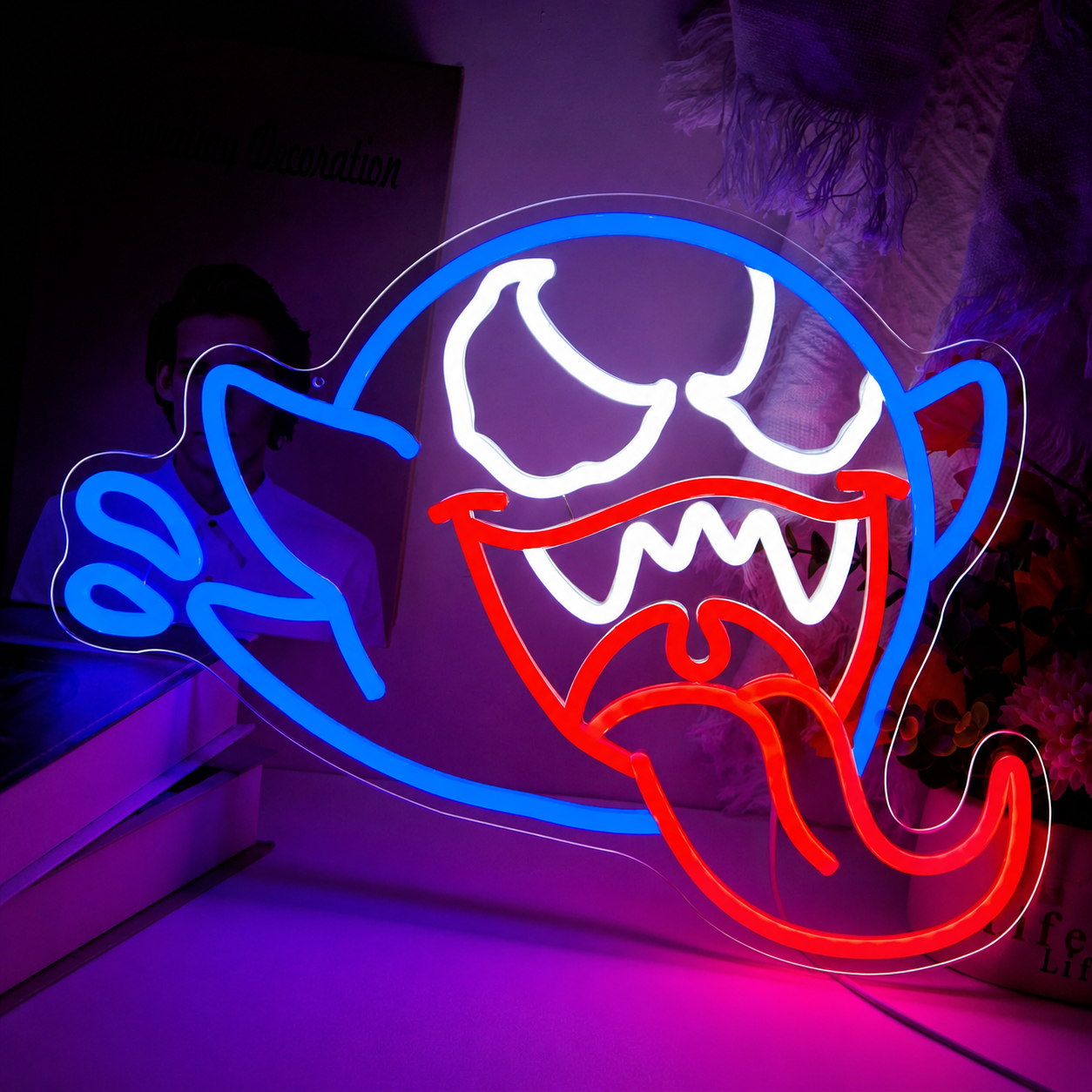 Funny Ghost Face LED Neon Sign Halloween Ghost Neon Light Wall Decor for Bedroom Party Bar
