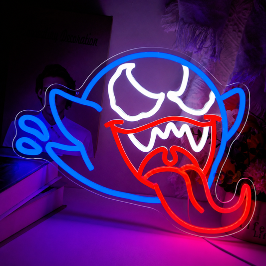 Funny Ghost Face LED Neon Sign Halloween Ghost Neon Light Wall Decor for Bedroom Party Bar