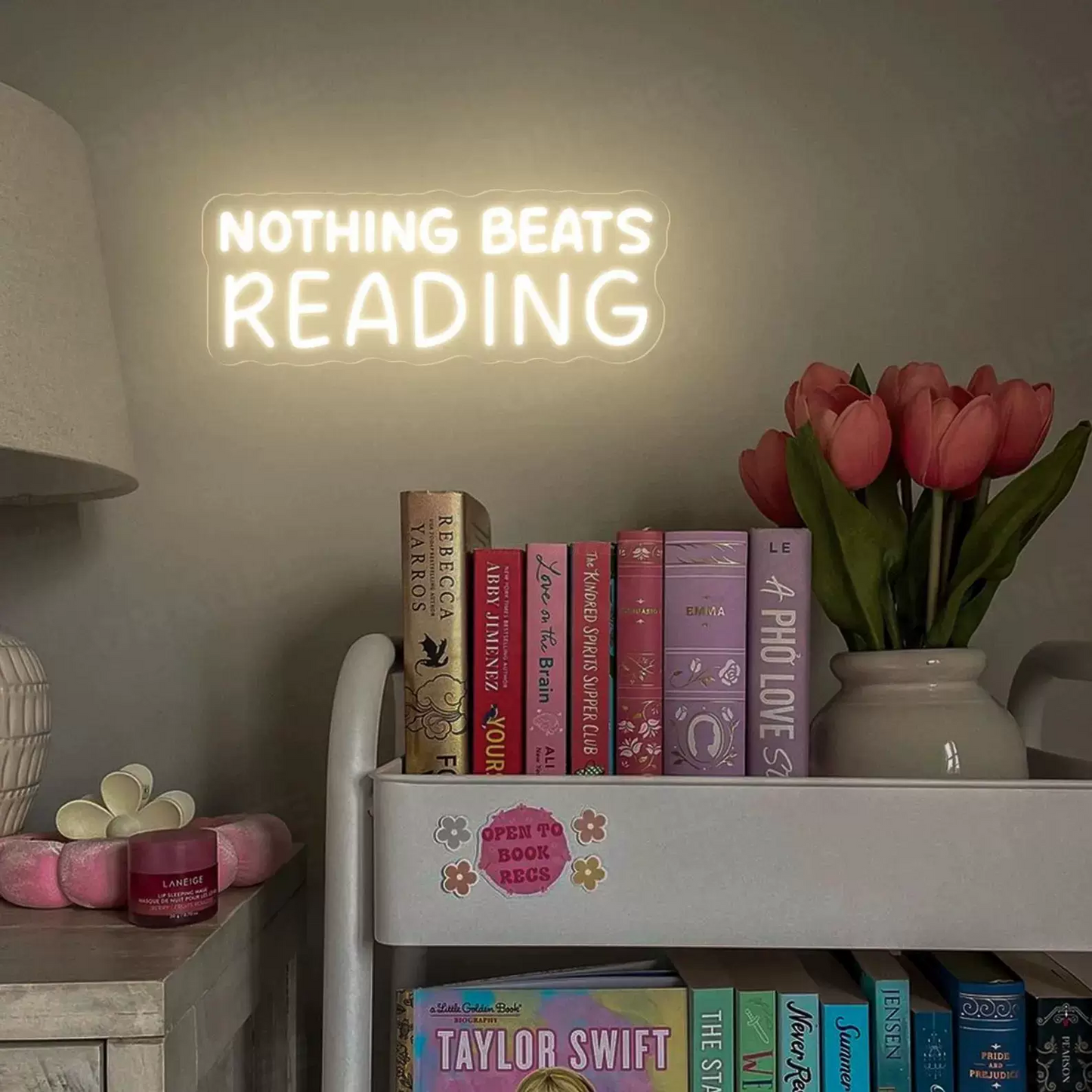 Nothing Beats Reading LED Neon Sign Warm White Wall Light for Bedroom Library Book Lover Decor